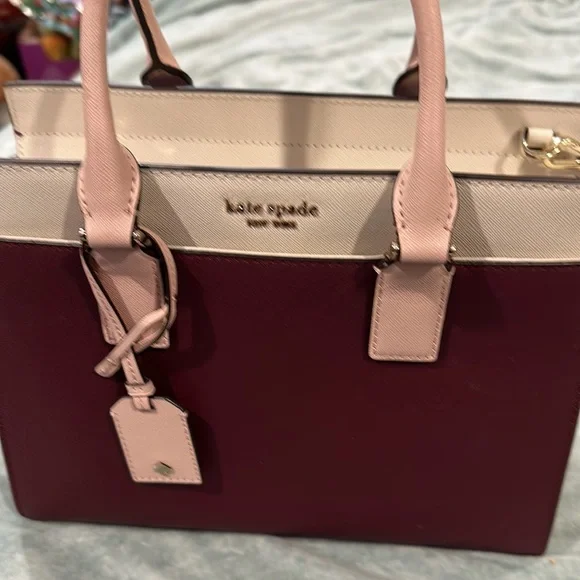 Kate Spade Cameron medium handbag with wallet oxblood/pink /ivory. NWT - Picture 2 of 10